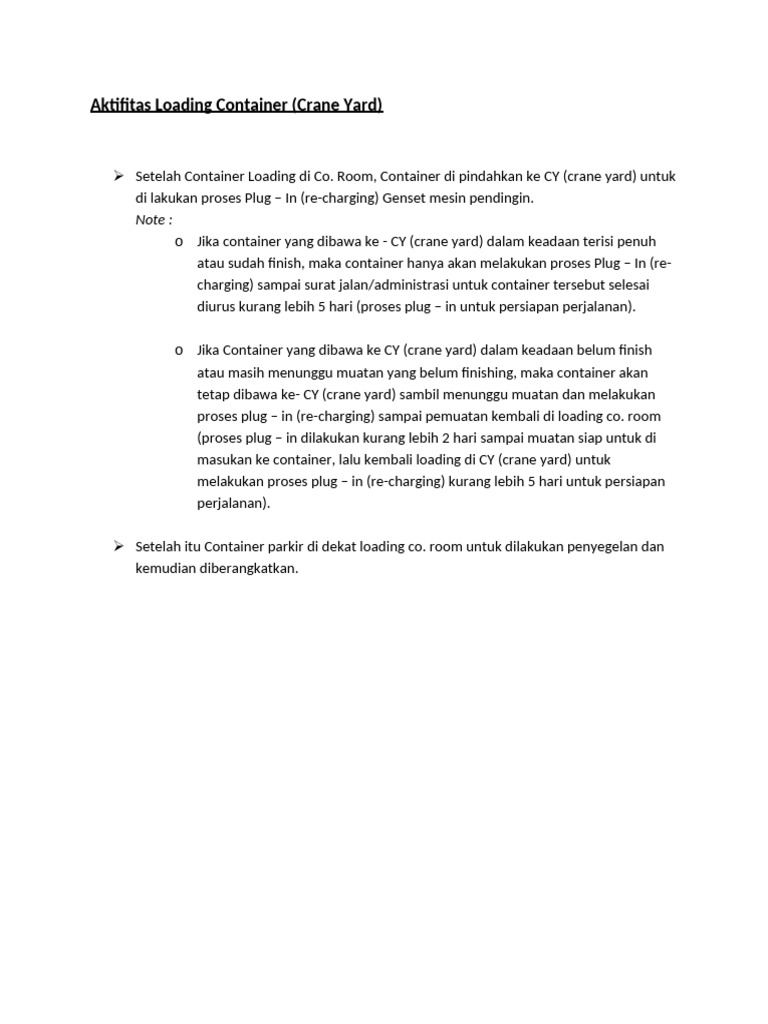00.aktifitas Loading Conainer (Crane Yard) | PDF