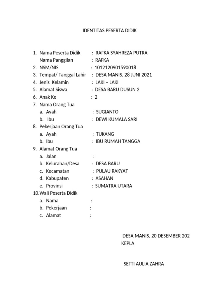 Identitas Rafka Syahreza Putra | PDF