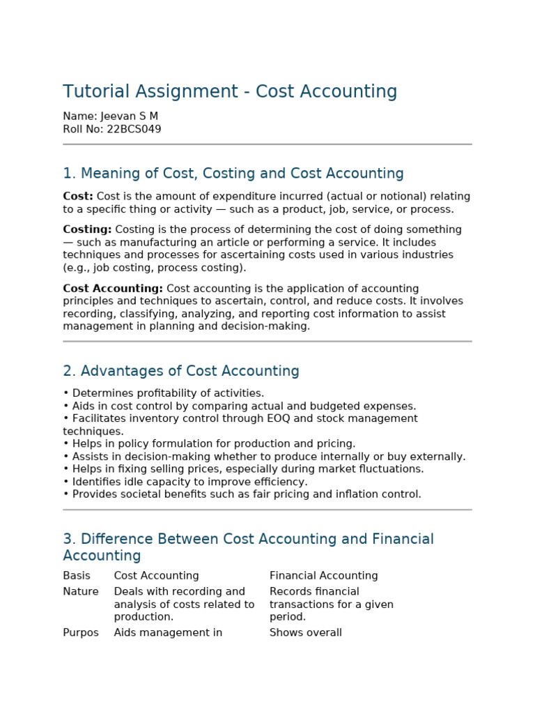 Tutorial Assignment | PDF | Cost | Cost Accounting