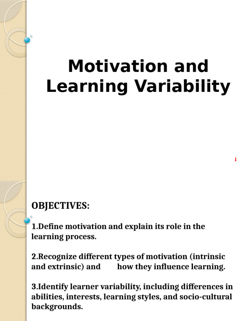 Motivation and Learning Variability | PDF | Motivational | Motivation