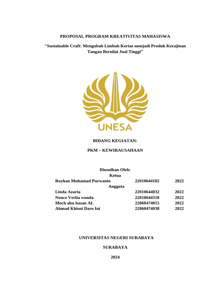 PROPOSAL PROGRAM KREATIVITAS MAHASISWA | PDF