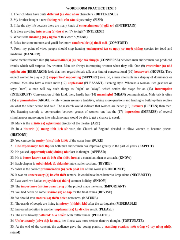 Word Form Practice Test 6 | PDF