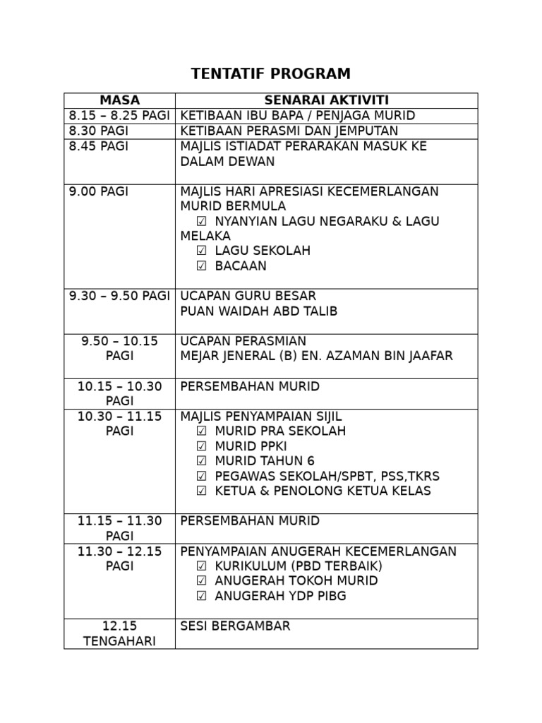 Tentatif Program Hari Apresiasi | PDF