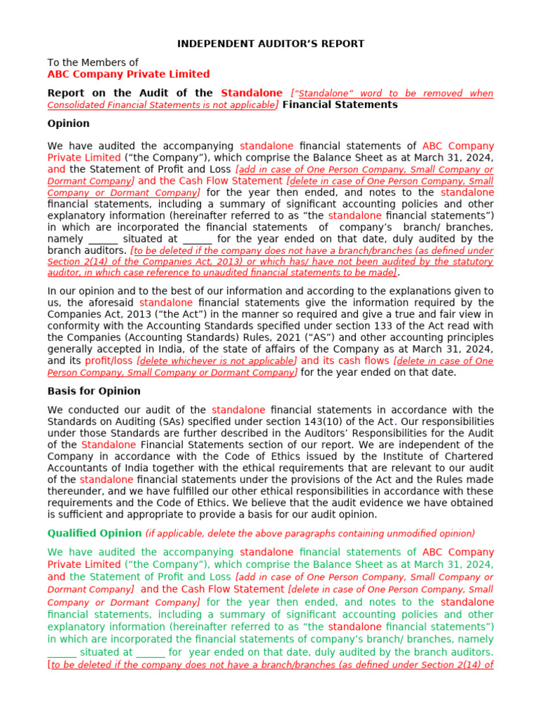 Audit Report Format | PDF | Going Concern | Audit