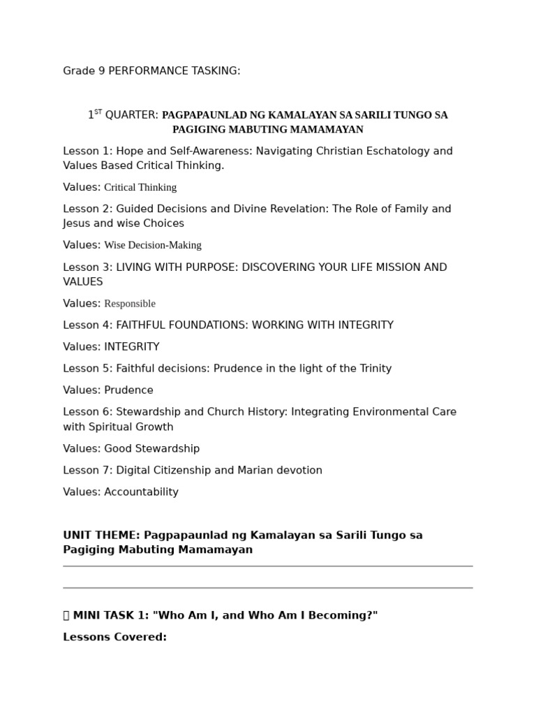 Grade 9 Performance Tasking | PDF | Waste | Faith