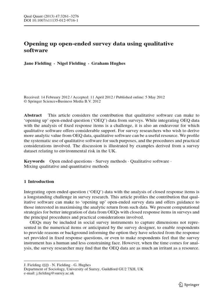 Fielding Et Al 2013-Opening Up Open-Ended Survey Data | PDF ...