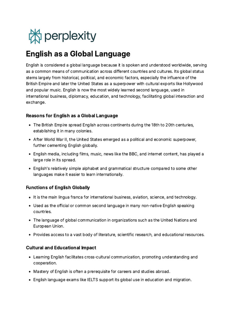 English As A Global Language | PDF | English Language | Communication