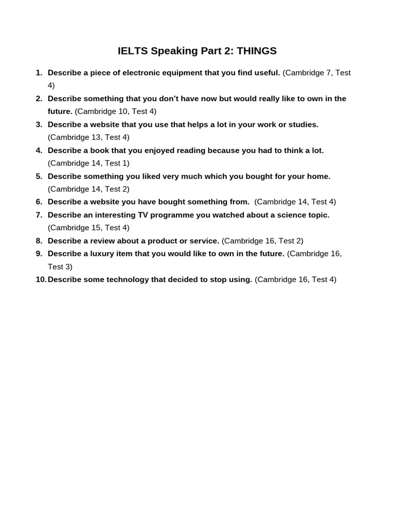 Part 2 - Things (Cambridge IELTS 6 - 16) | PDF