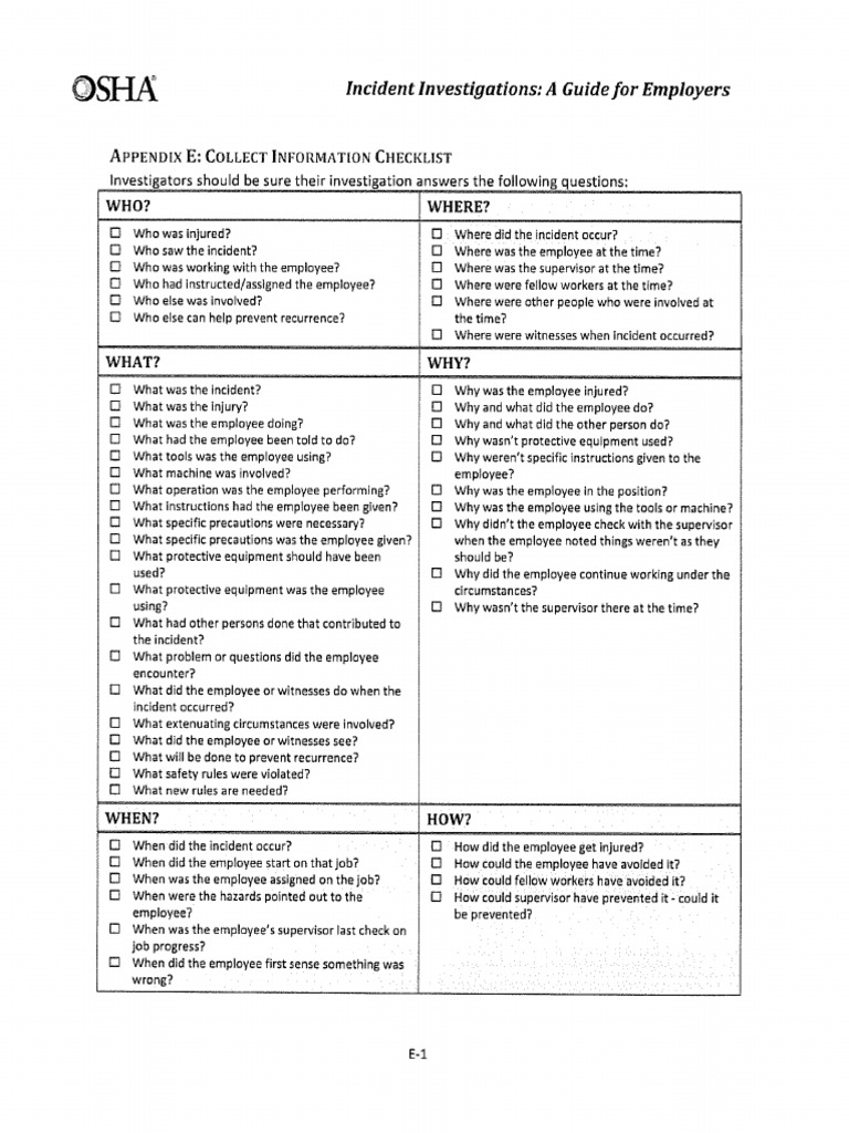 Osha Accident Investigation Guideline and Checklist | PDF