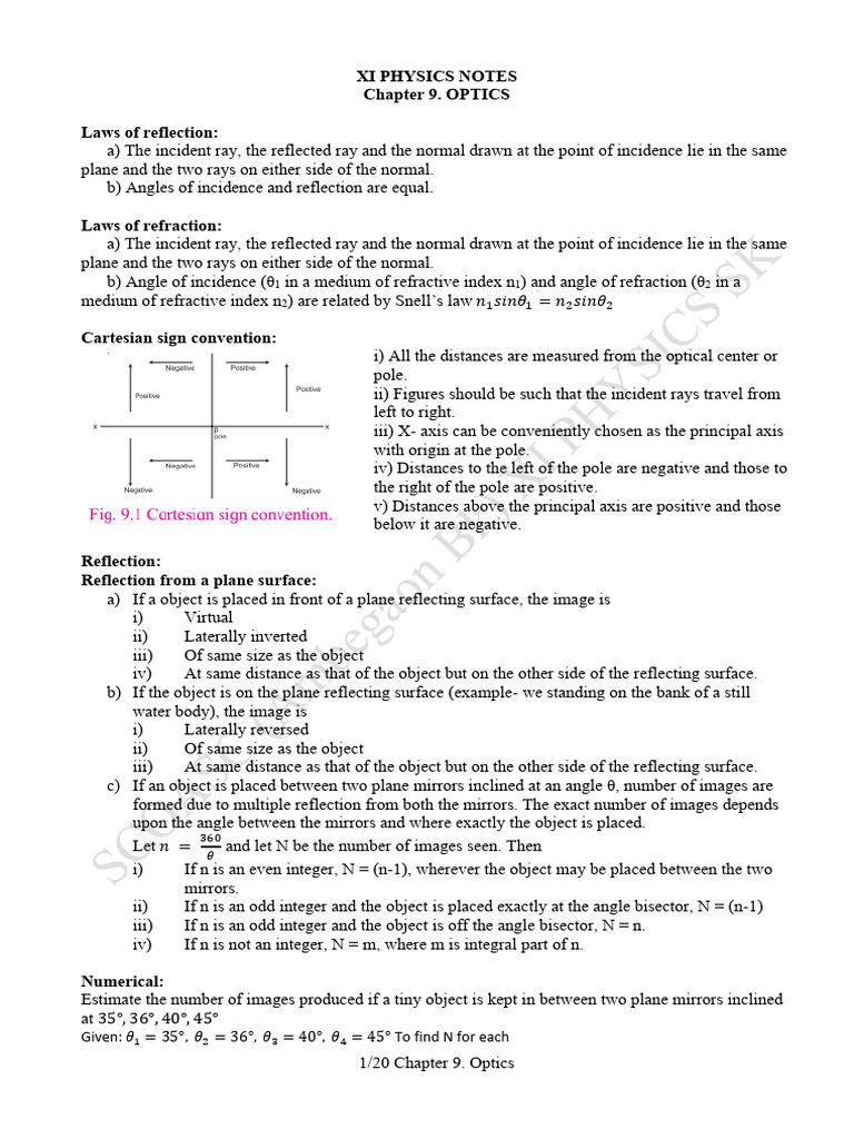 XI Physics Chapter 9. Optics | PDF | Optical Fiber | Refraction