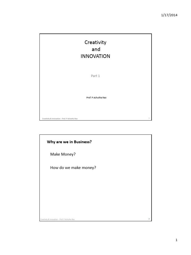 1 Creativity and Innovation Part 1 | PDF | Thought | Creativity