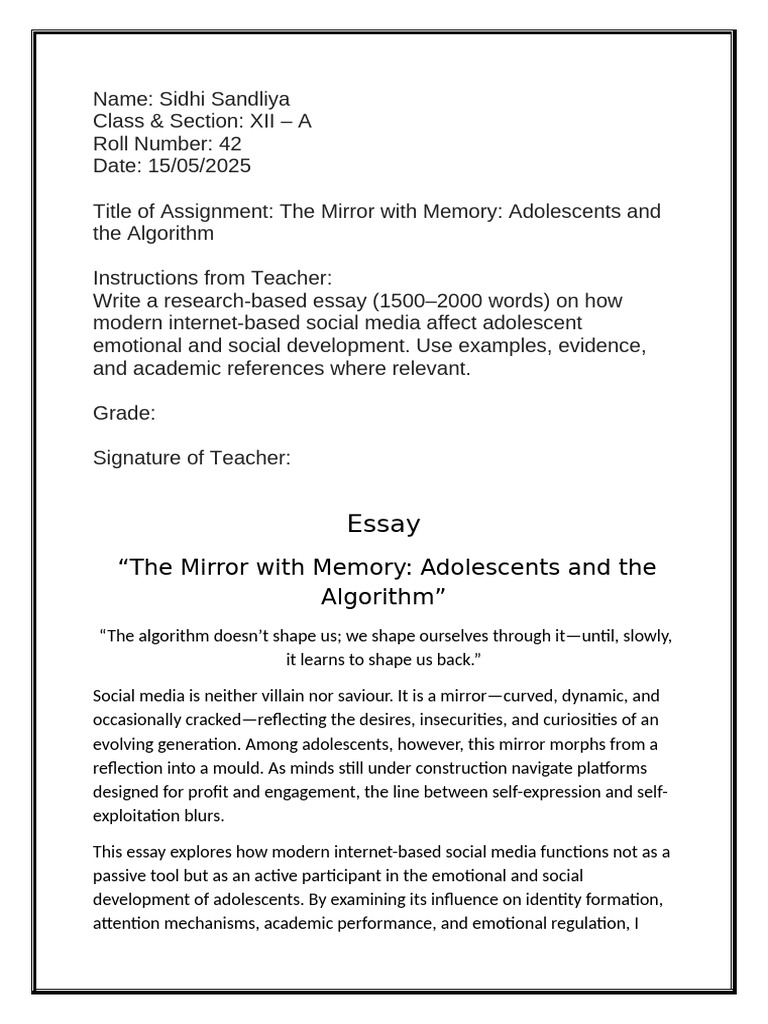 Academic Essay | PDF | Adolescence | Psychological Concepts
