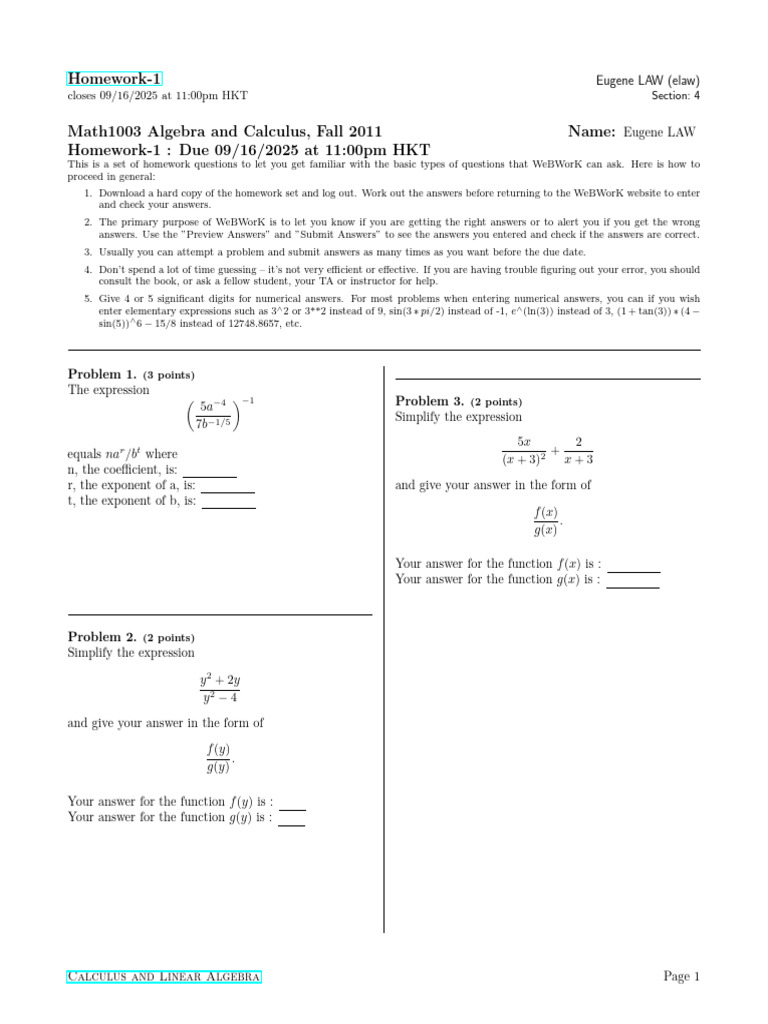 2025 FALL MATH1003.Elaw - Homework-1 | PDF | Mathematical Analysis ...