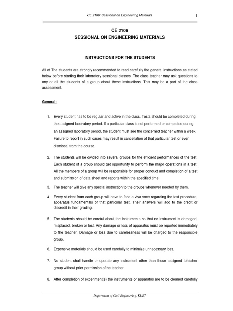 CE 2106 Lab General Instructions | PDF | Experiment | Laboratories