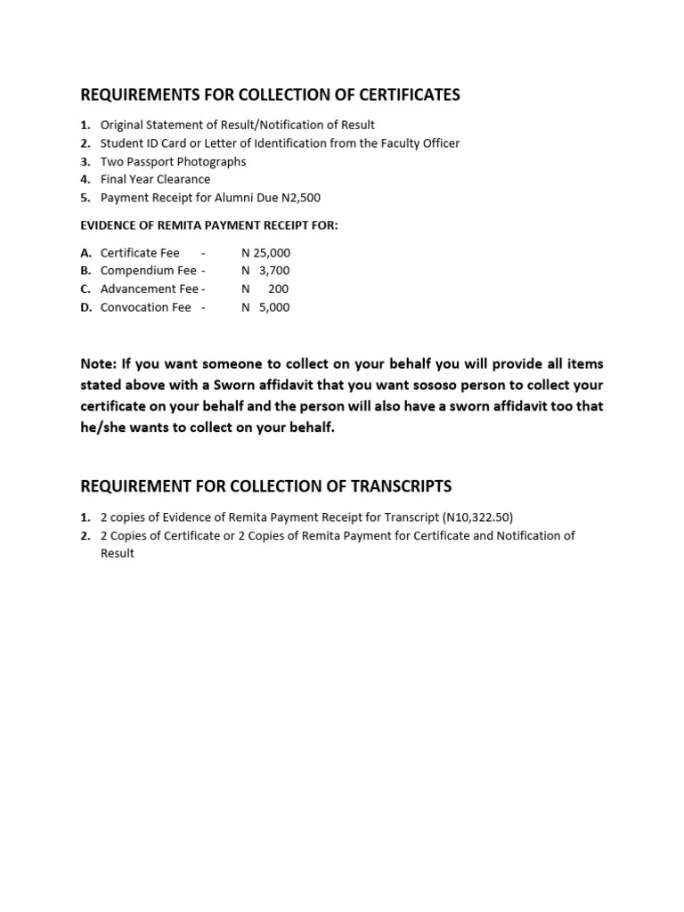 Requirements For Collection of Certificates | PDF