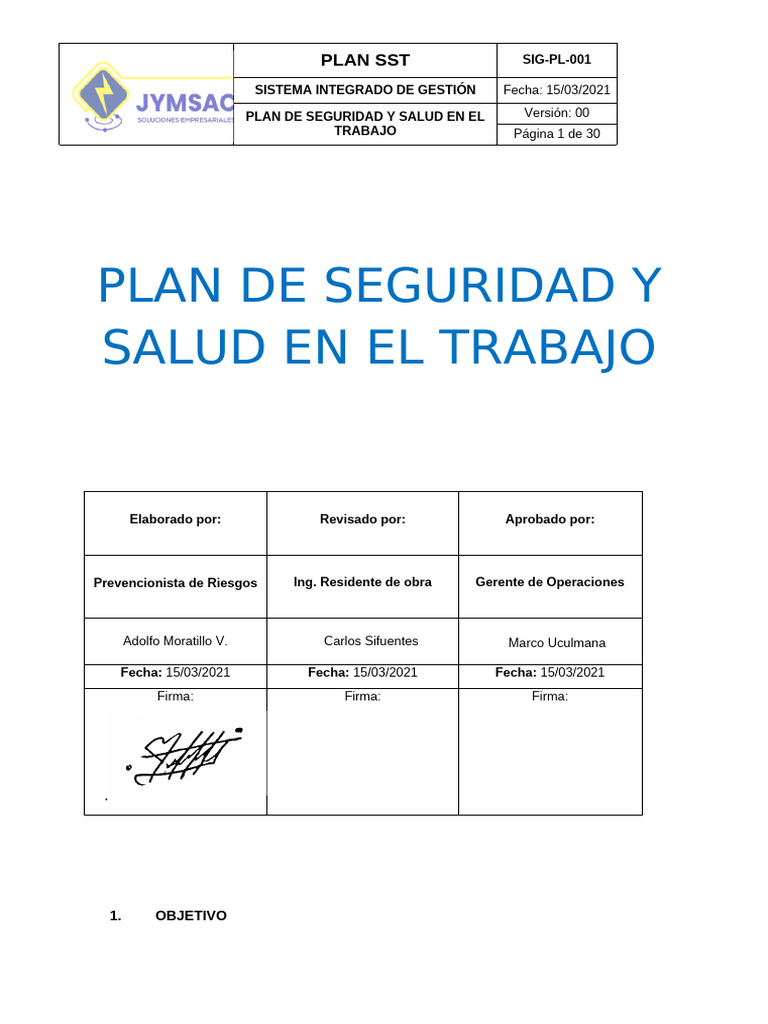 Plan de Seguridad y Salud en El Trabajo - Jymsac | PDF | Seguridad y ...