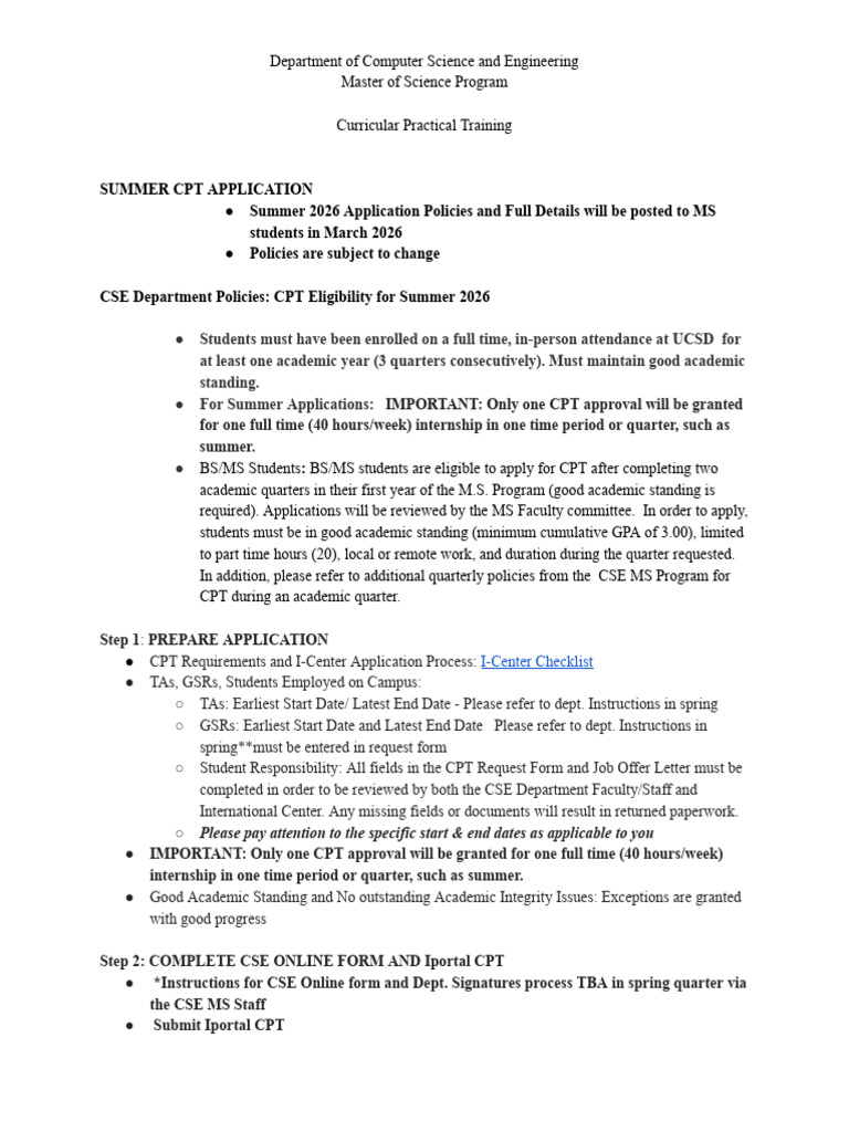 Cse - Ms Program - CPT Policies | PDF