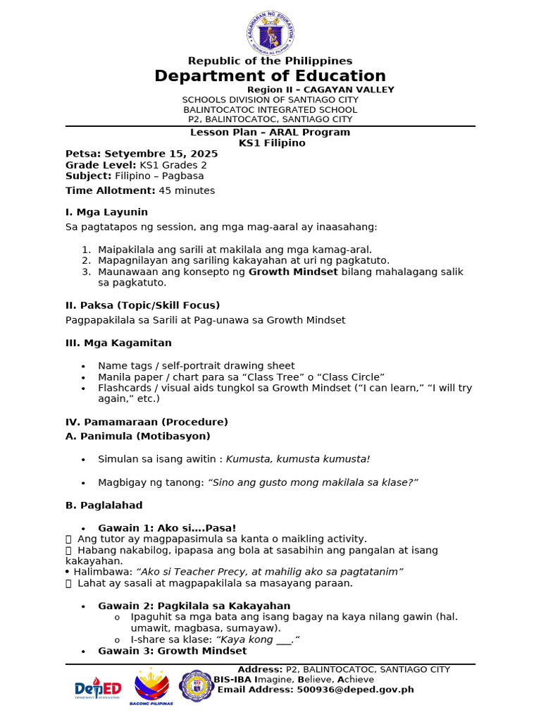 ARAL Session 1 Lesson Plan | PDF