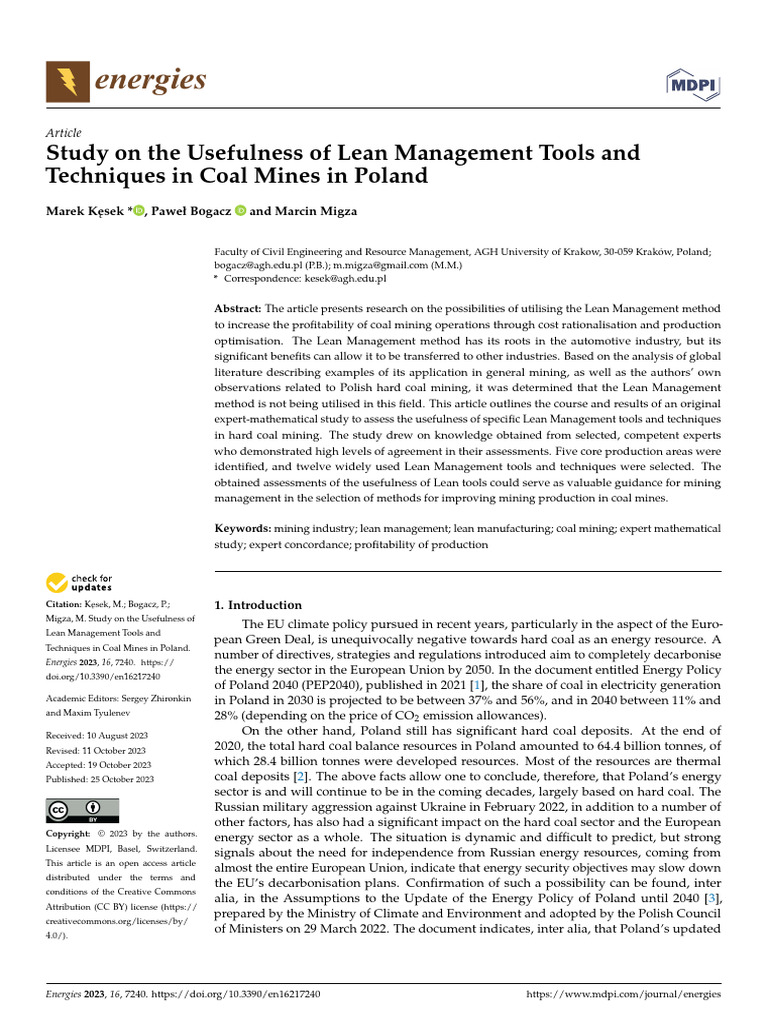 Energies-16-07240 Tesis Paper Lean Mining | PDF | Lean Manufacturing ...