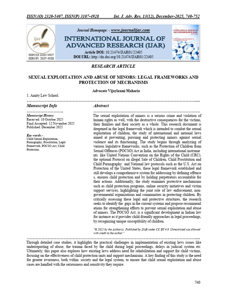 Sexual Exploitation and Abuse of Minors: Legal Frameworks and ...