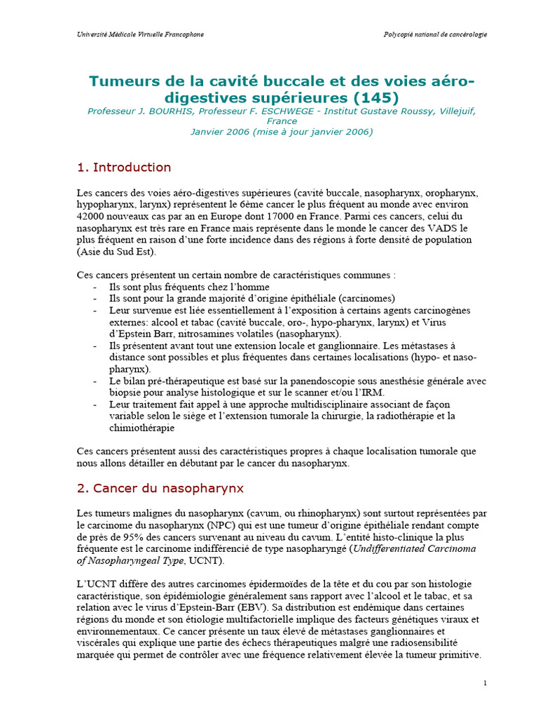 Tumeurs Cavite Buccale Et Vads | PDF | Cancer | Oncologie