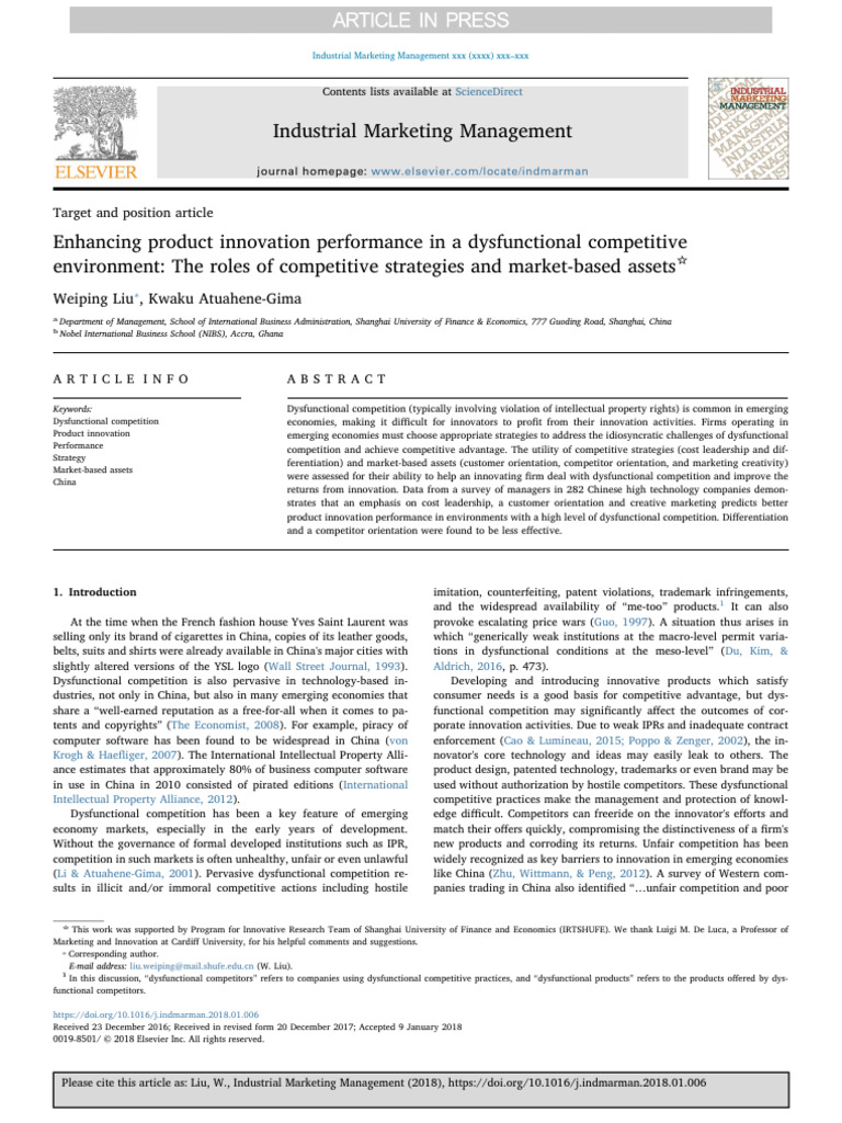 Enhancing Product Innovation Performance in a Dysfunctional Competitive ...