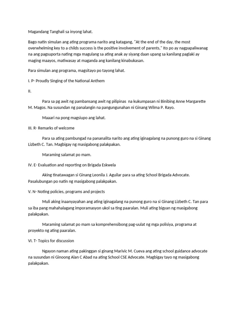 Parent Assembly - MC - Script | PDF