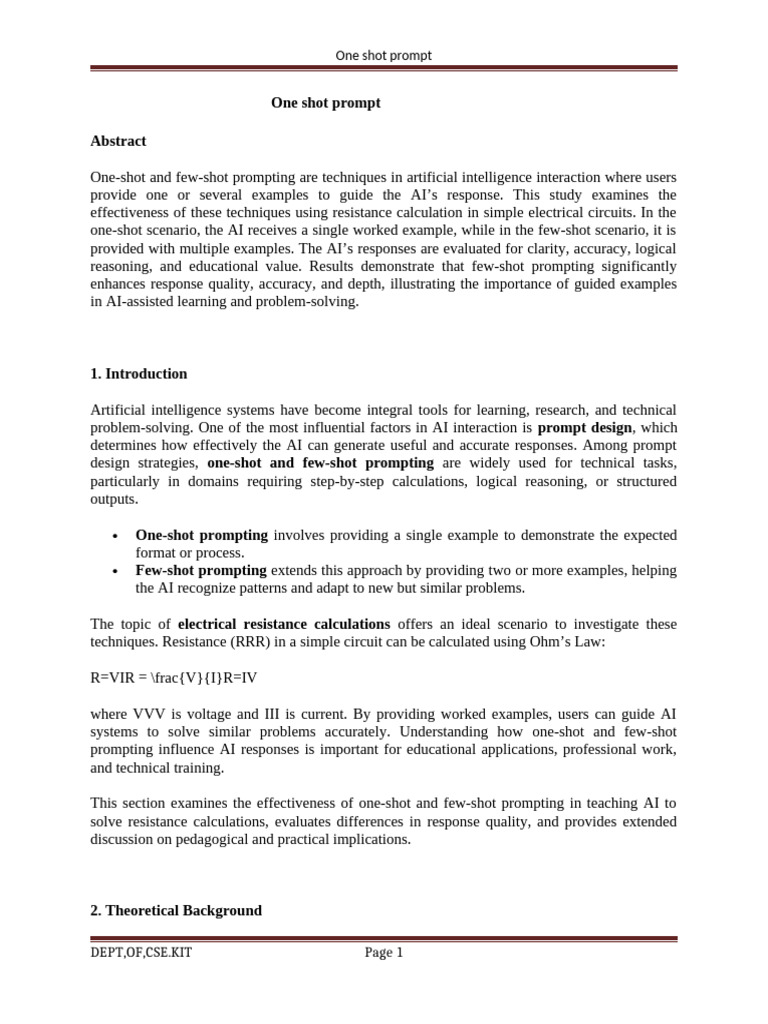 One Shot Prompt | PDF | Artificial Intelligence | Intelligence (AI ...