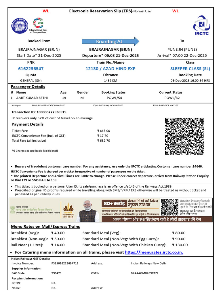 Amit Kumar Sethi (Train TKT) | PDF | Identity Document