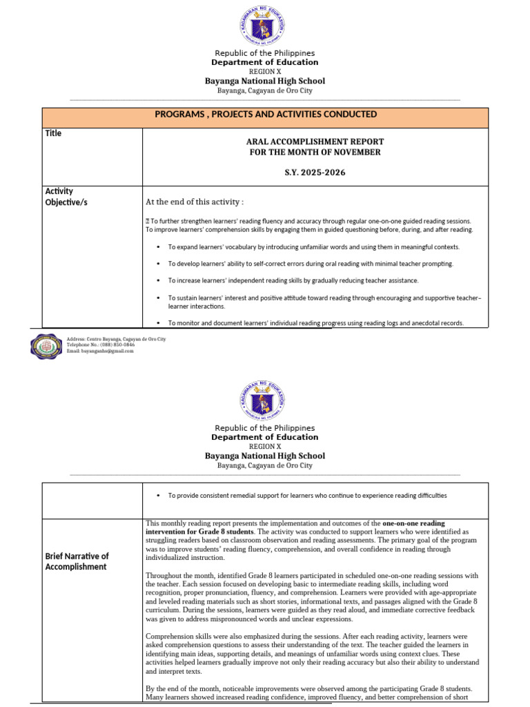 Aral Nov | PDF | Reading Comprehension | Human Communication