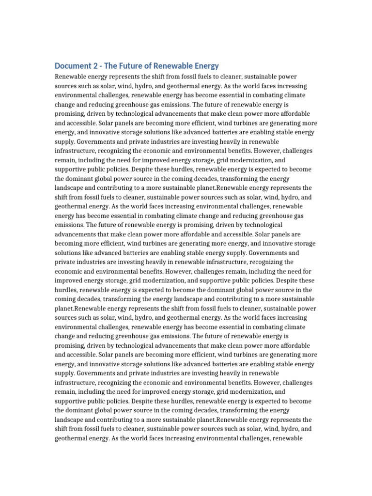 Document 2 - The Future of Renewable Energy | PDF | Renewable Energy ...
