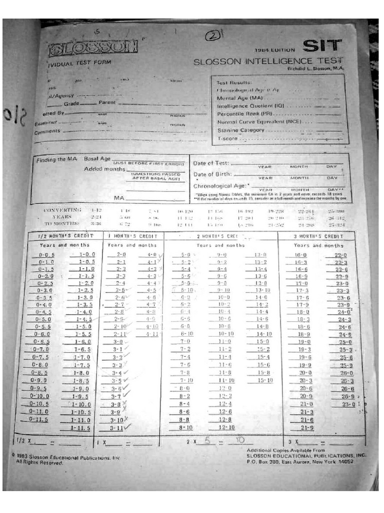 Booklet and Scoring Sheet SIT | PDF