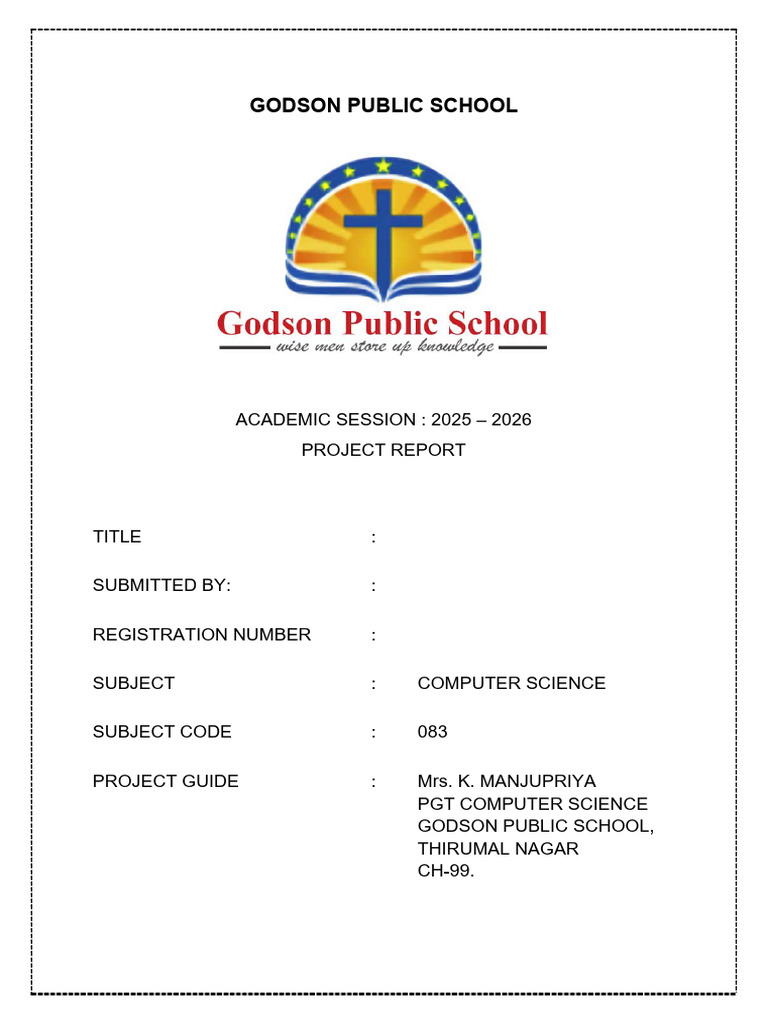 Computer Science - GODSON PUBLIC SCHOOL Project First Three Pages (1) | PDF