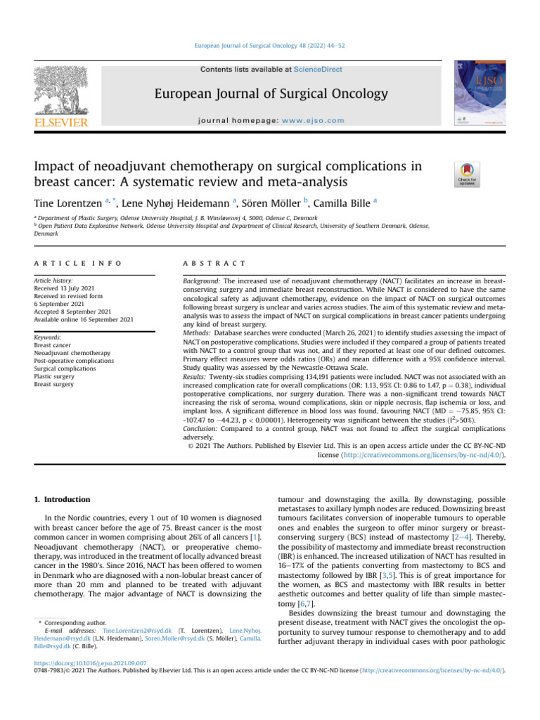 Impact of neoadjuvant chemotherapy on surgical complications in breast ...