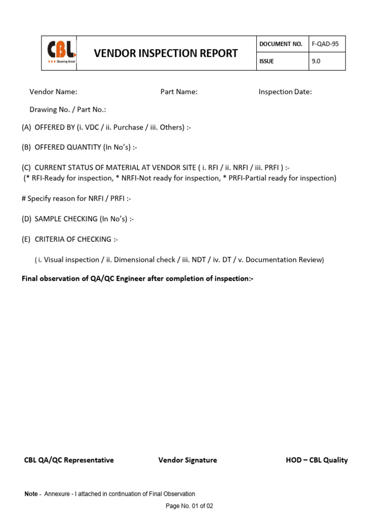 VDC Inspection Report | PDF