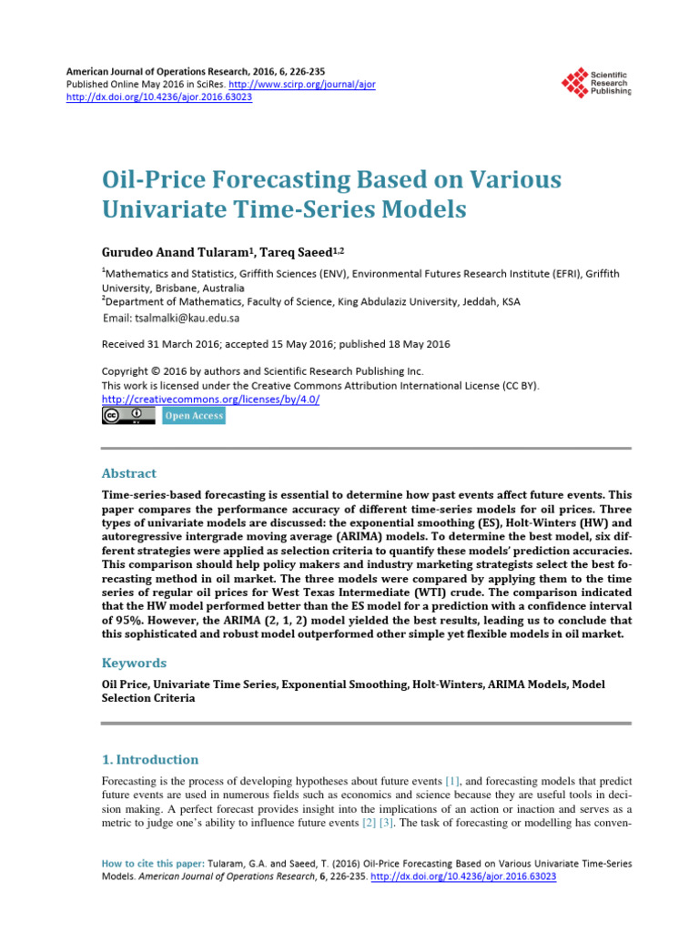 Oil Price Forecasting Based On Various U | PDF | Forecasting | Time Series