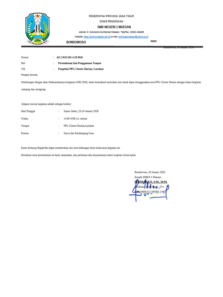 Format Surat Ijin Penggunaan Tempat (Camping) | PDF
