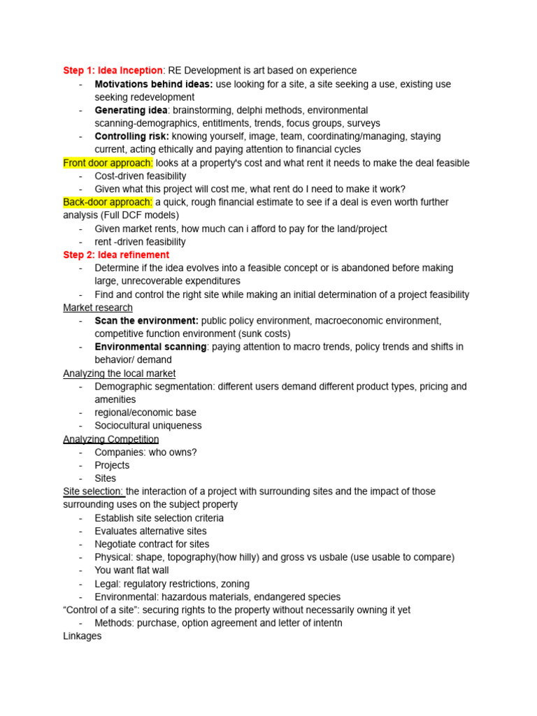 Real Estate Development Final Notes | PDF | Lease | Mortgage Law