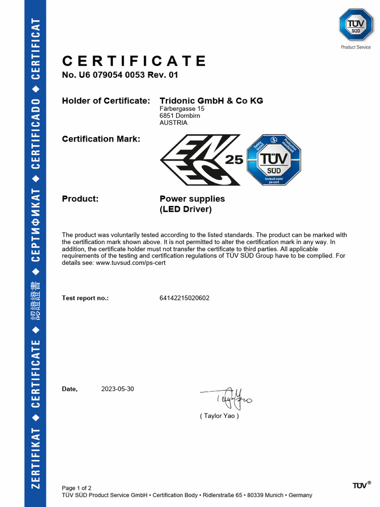 70336_64142215020602+CERT_U6 (1) | PDF | Power Supply | Manufactured Goods