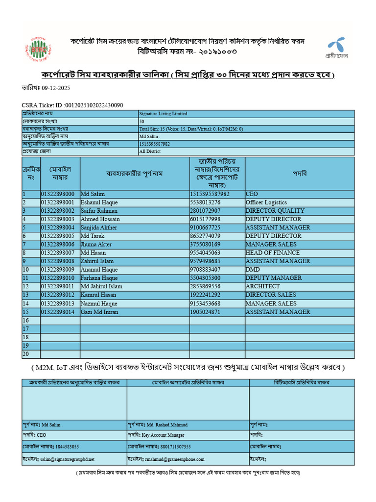 BTRC Form No - 20191003 | PDF