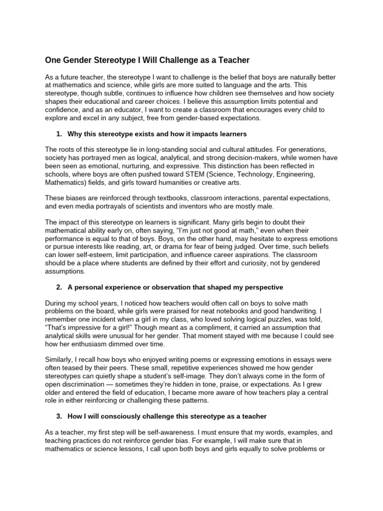 Gender Assignment | PDF | Stereotypes | Teachers