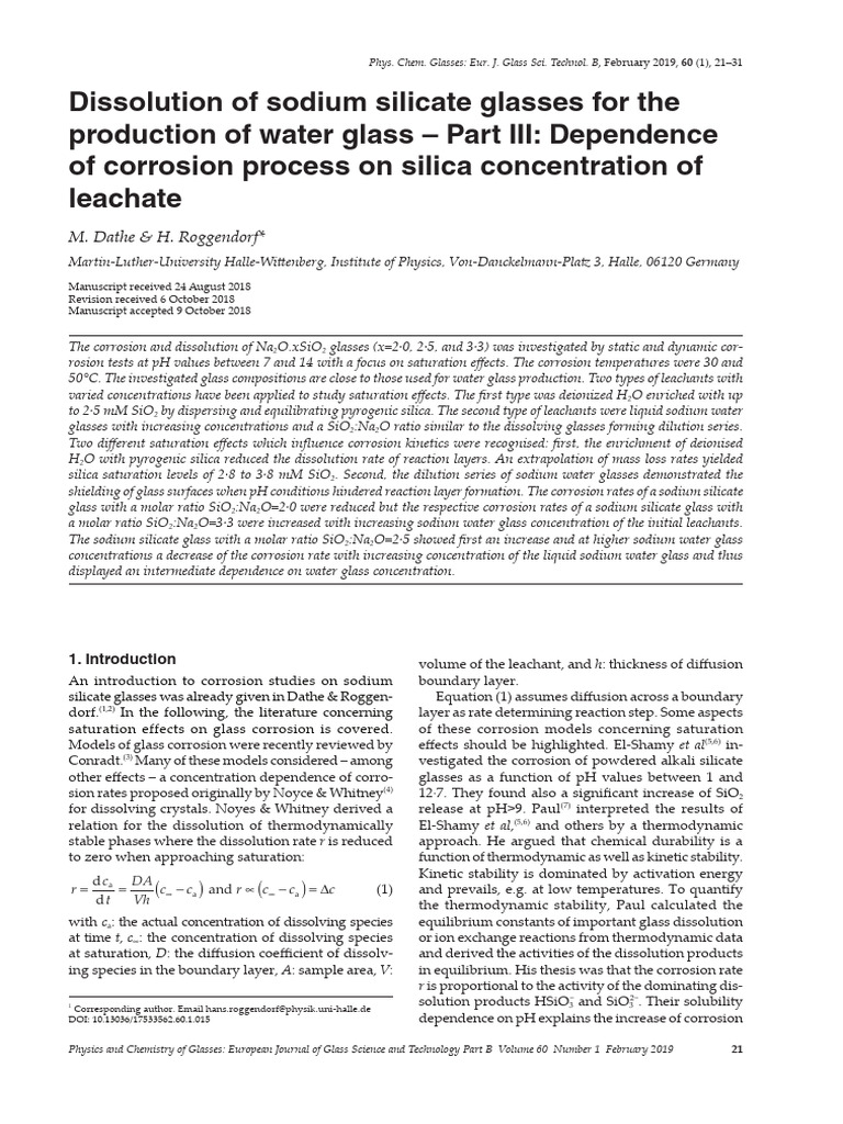 Dissolution of sodium silicate | PDF | Solubility | Corrosion