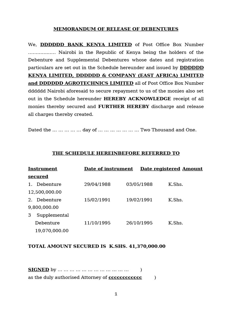 Memorandum of Release of Debentures | PDF