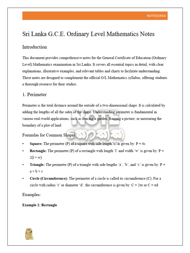 Mathematics - Sri Lanka G.C.E. Ordinary Level Notes | PDF | Area | Triangle
