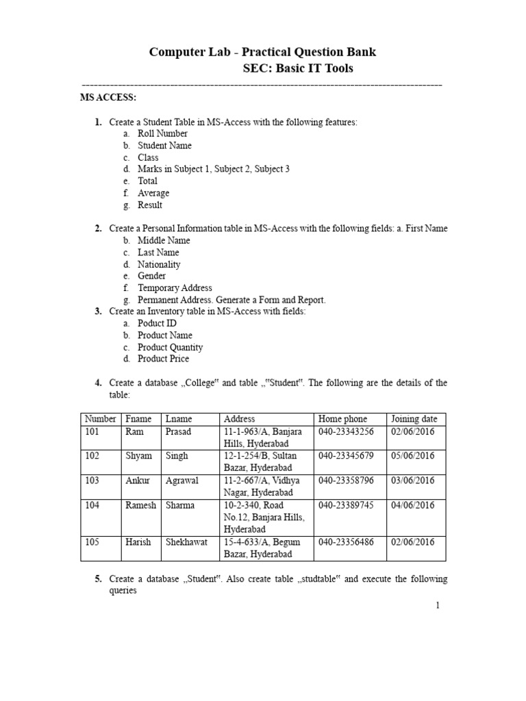 MIS-Practical Question Bank | PDF | Microsoft Access | Computing