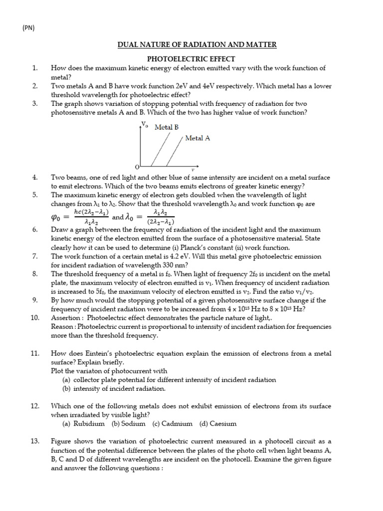 Dual Nature of Radiation and Matter | PDF | Photoelectric Effect ...