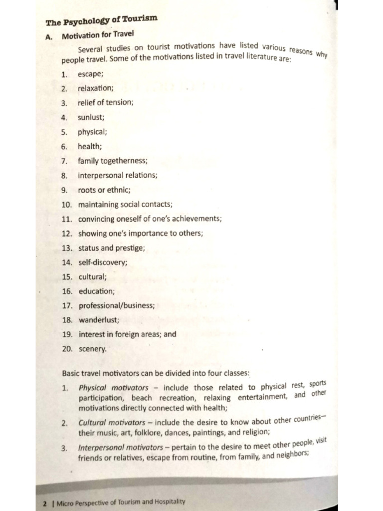 Micro Perspective Chapter 1 Psychology of Tourism | PDF