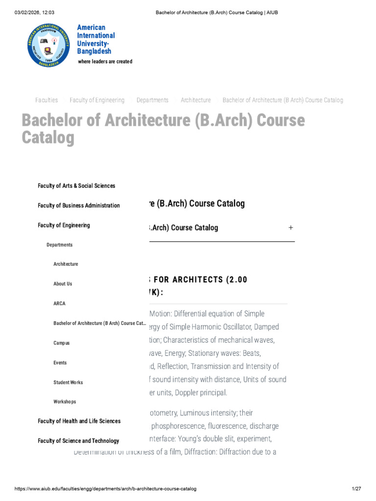 Bachelor of Architecture (B.arch) Course Catalog - AIUB | PDF | Logic ...
