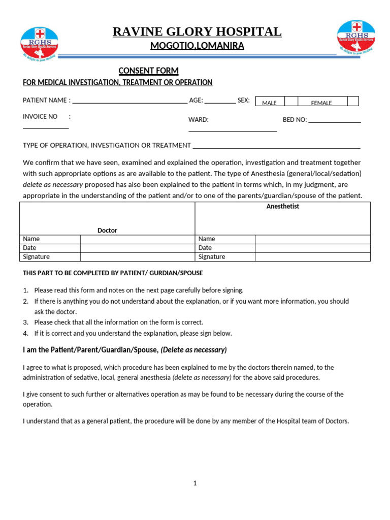 Consent Form RGH - Updatedconsent Form RGH - Updated | PDF | Anesthesia ...