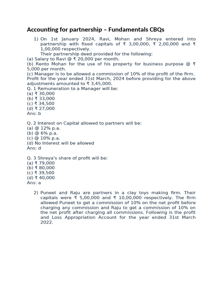 Accounting For Partnership CBQs | PDF | Debits And Credits | Interest
